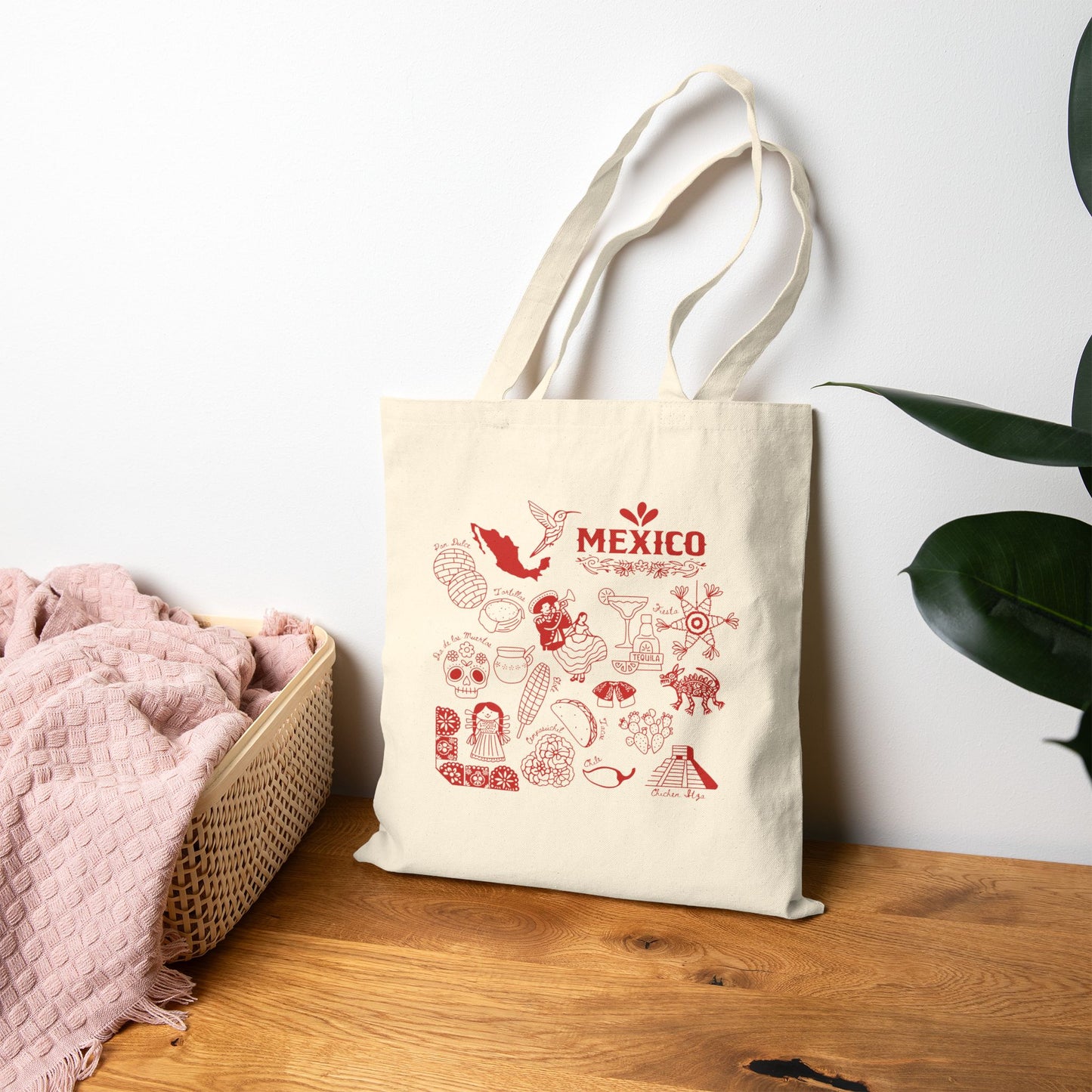 Mexico Culture Tote Bag (Red)
